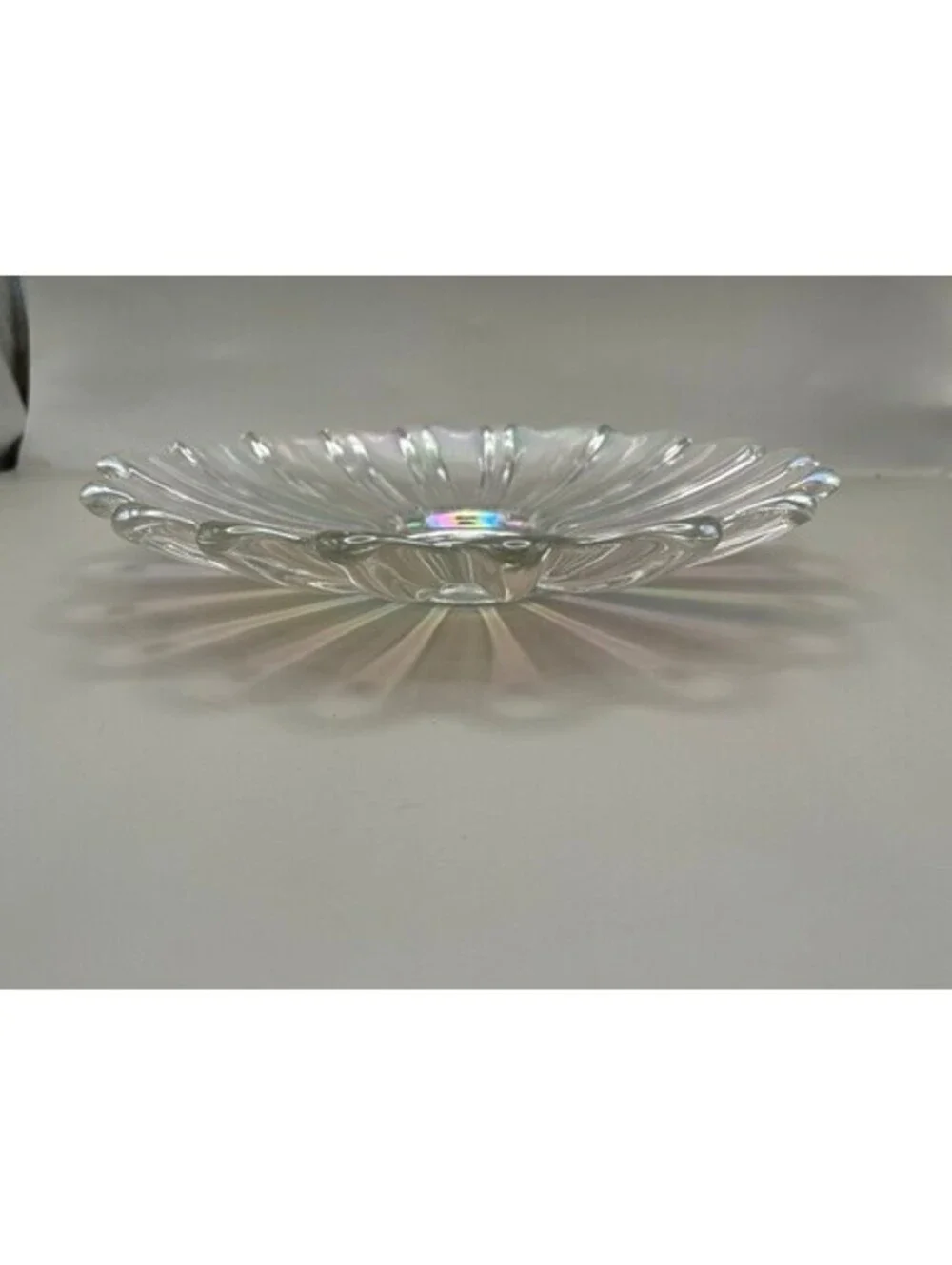 Vintage Federal Glass Celestial Bowl Clear Iridescent Carnival Glass Petal MCM